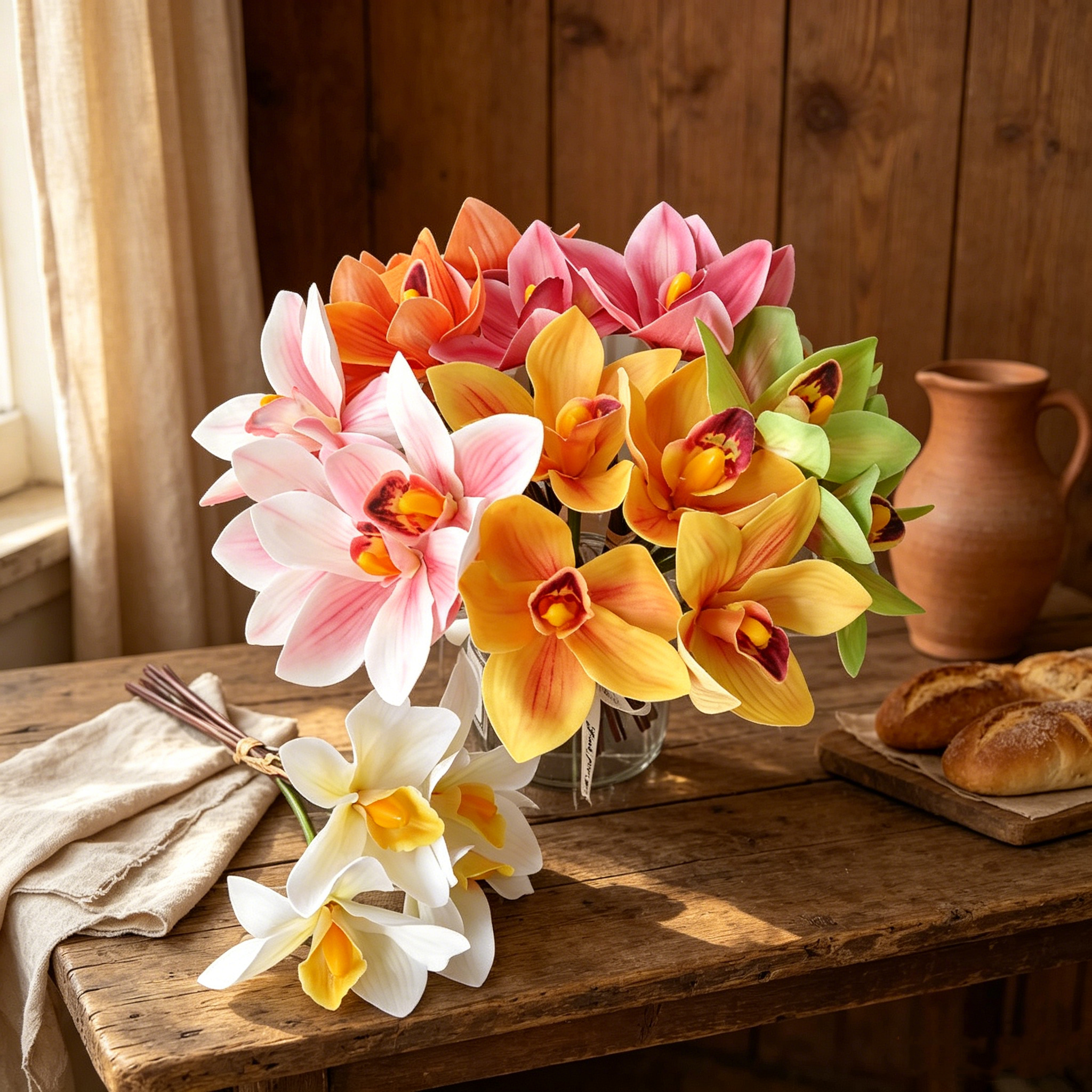 Künstliche Cymbidium-Orchidee mit Real-Touch, ca. 28 cm hoch – flexibl – kunstblumenshop