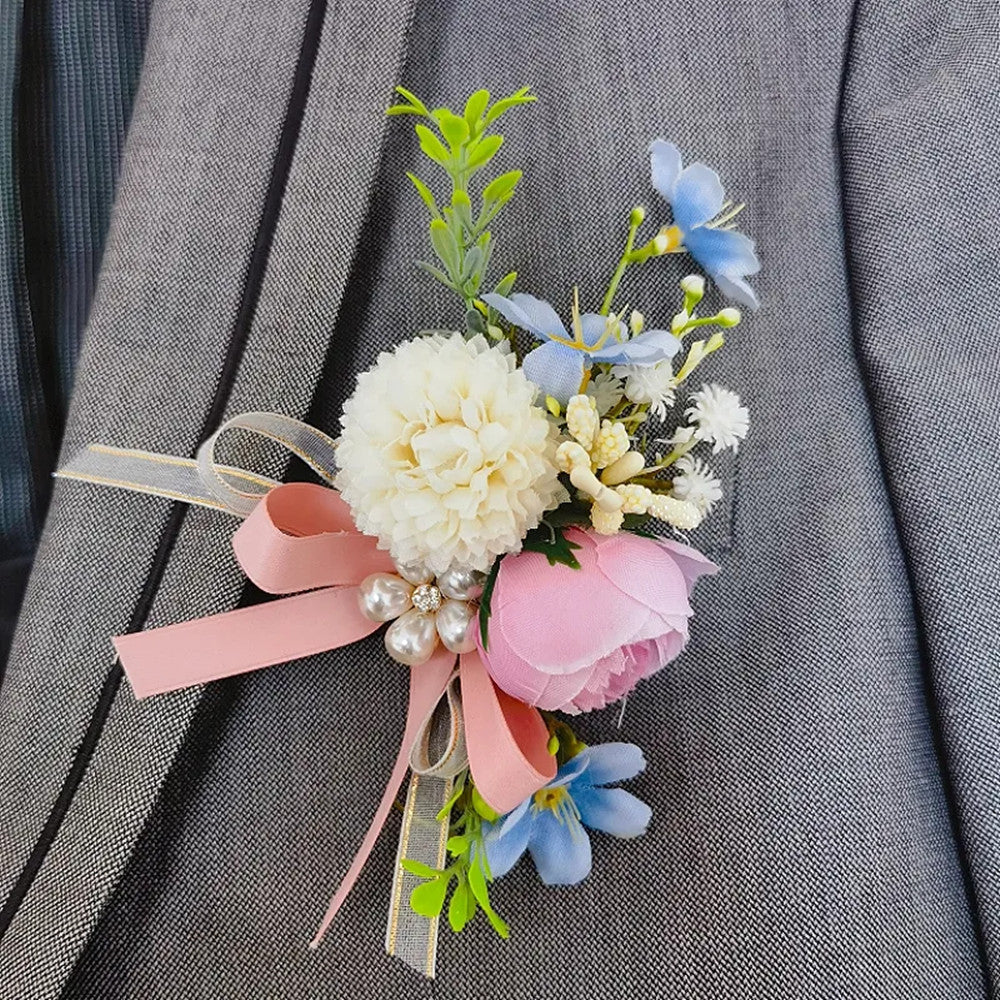 Künstliche Pfingstrose-Chrysanthemen-Corsage- und Boutonniere-Set für Hochzeiten