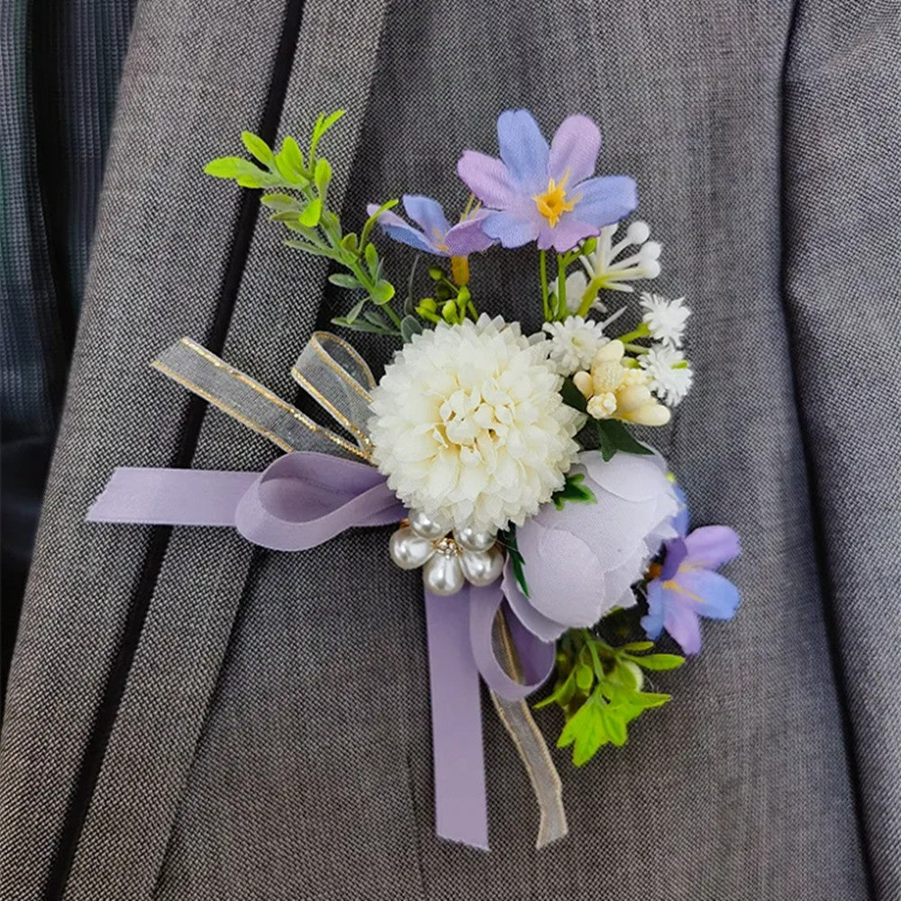Künstliche Pfingstrose-Chrysanthemen-Corsage- und Boutonniere-Set für Hochzeiten