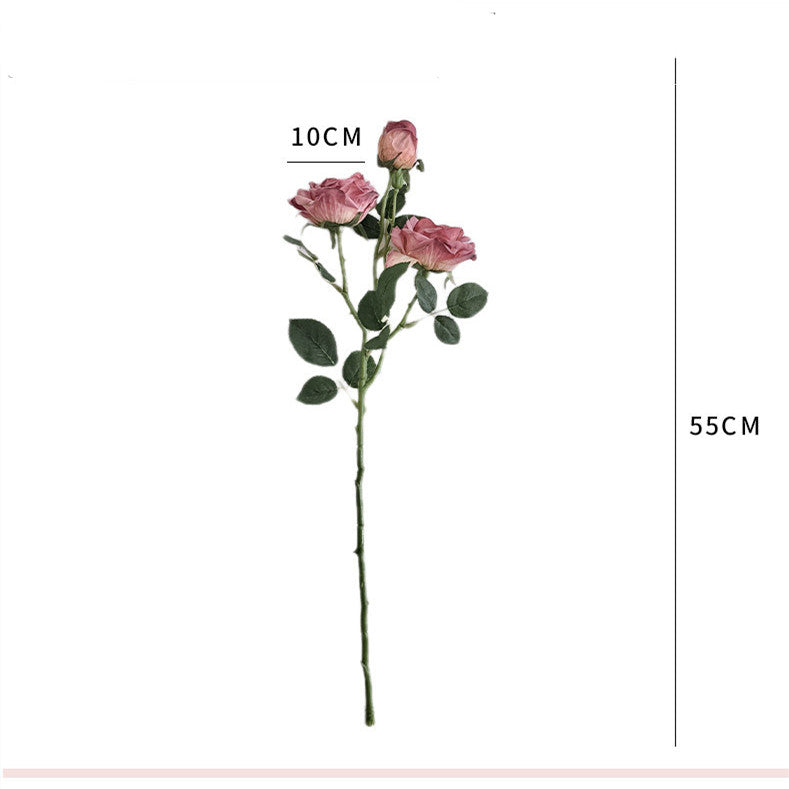 55 cm Vintage Decorative Roses with 3 Heads & Burnt Edges - Ideal for Autumn Winter Decoration