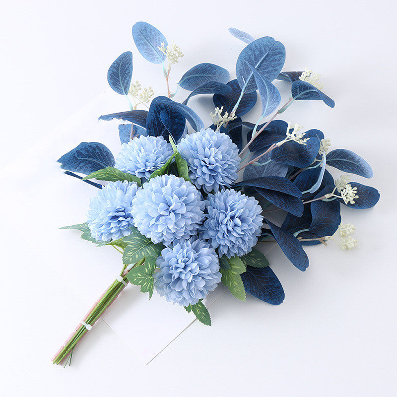 47 cm Künstlicher Blumenstrauß mit Ball Mums Mixed & Eukalyptus – Für Herbst-Winter-Dekoration