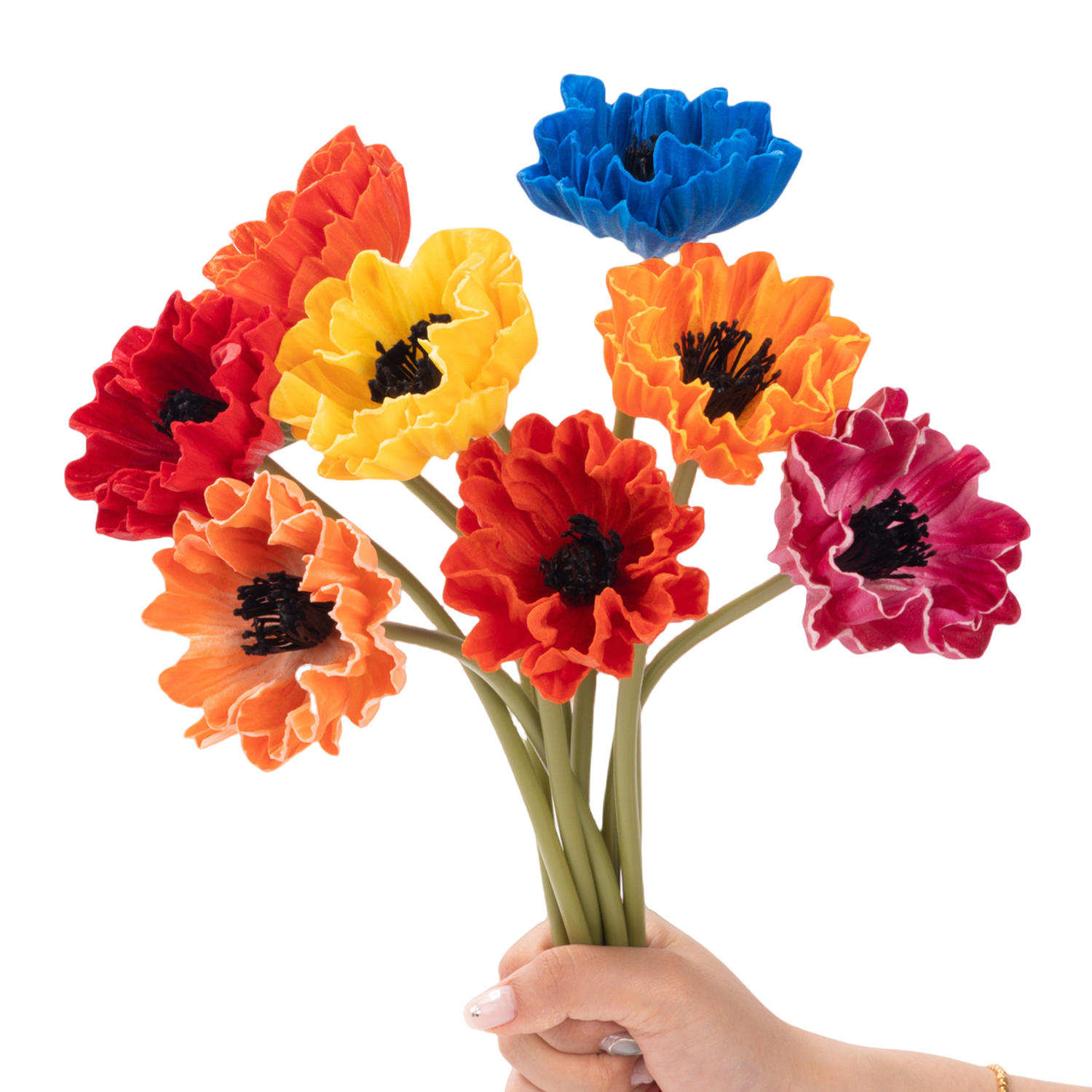 12 Stück 34 cm lange künstliche Mohnblumenstängel aus PU – mit echthaftem Touch