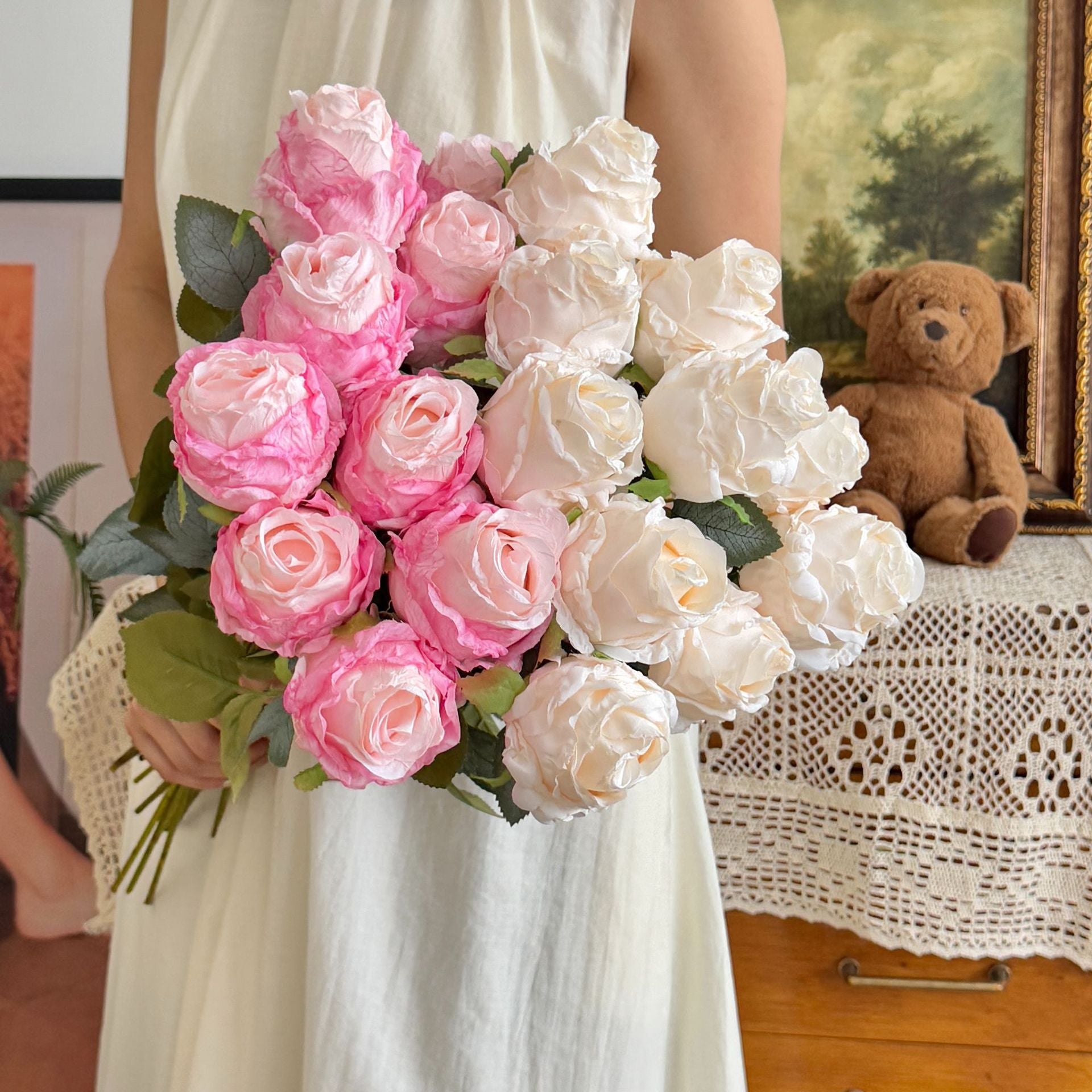 53 cm künstliche Rosen mit verbrannten Rändern