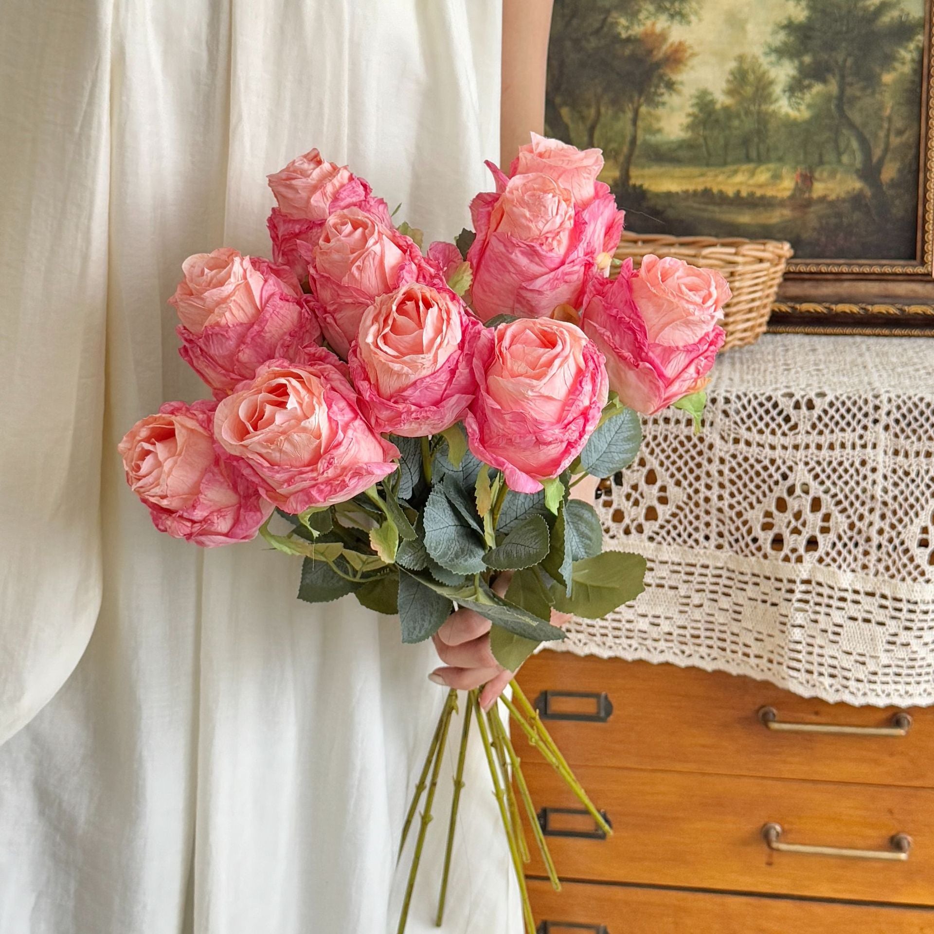 53 cm künstliche Rosen mit verbrannten Rändern