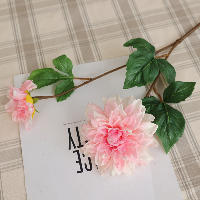 62 cm Künstliche einzelne Zweig-Dahlien mit zwei Blütenköpfen und feuchtem Griff