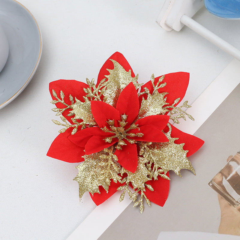 6 Stück 14 cm Weihnachtsdekoration: Glitzer & Poinsettienblüten – Ideal für Weihnachtsfestdekoration
