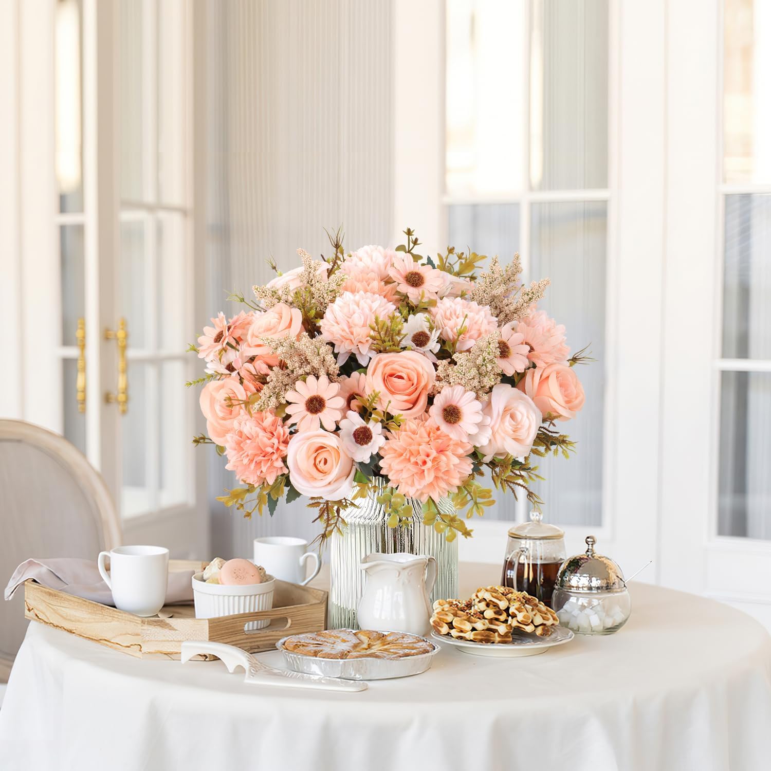 2 Bündel 33cm Künstliche Blumen Kunstblumen Wie Echt Künstlich Blumenstrauß Seide Kunstrosen Blumenstrauß Künstlich Seidenblumen Blumen für Hochzeit Partei Heim Küche Dekor
