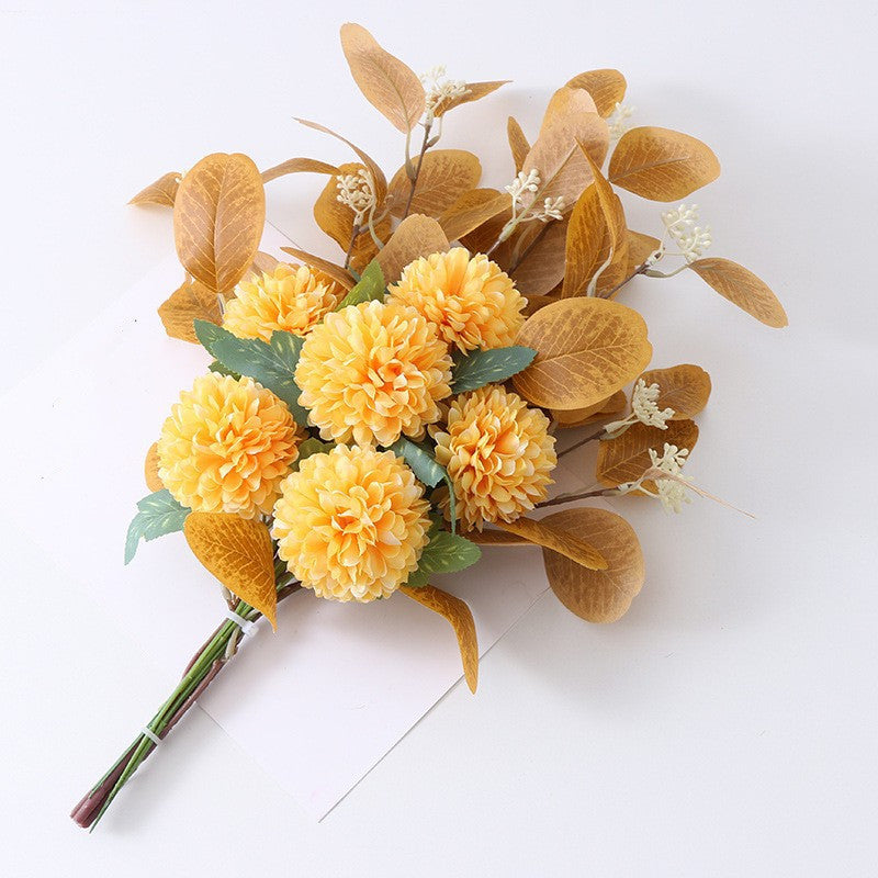 47 cm Künstlicher Blumenstrauß mit Ball Mums Mixed & Eukalyptus – Für Herbst-Winter-Dekoration