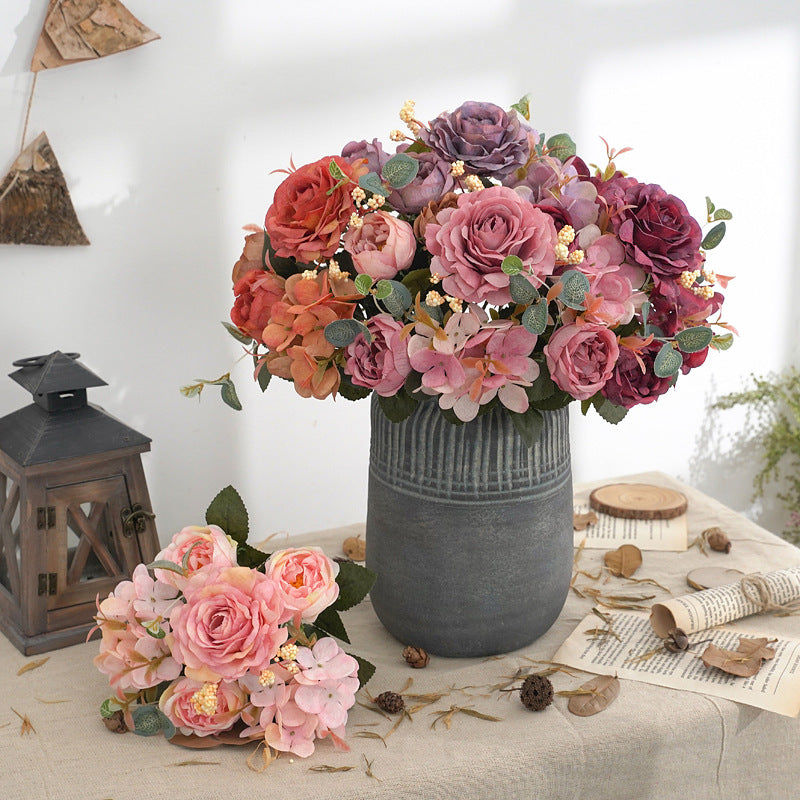 Großhandel: 30 cm-Retro Seide Pfingstrose Busch mit gemischten Hortensien - Faux Flower-Bouquet Dekoration für zu Hause, Braut Hochzeit, Party