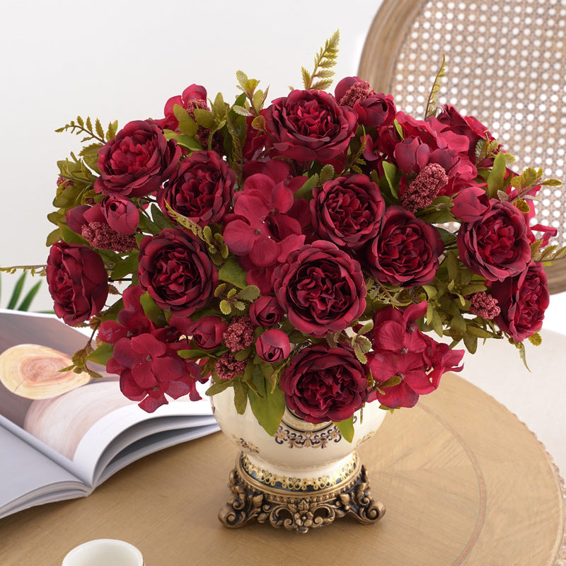 Großhandel: 30 cm-Retro Seide Pfingstrose Busch mit gemischten Hortensien - Faux Flower-Bouquet Dekoration für zu Hause, Braut Hochzeit, Party