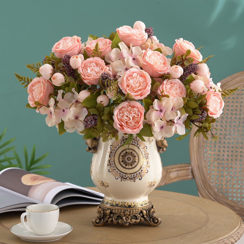 Großhandel: 30 cm-Retro Seide Pfingstrose Busch mit gemischten Hortensien - Faux Flower-Bouquet Dekoration für zu Hause, Braut Hochzeit, Party