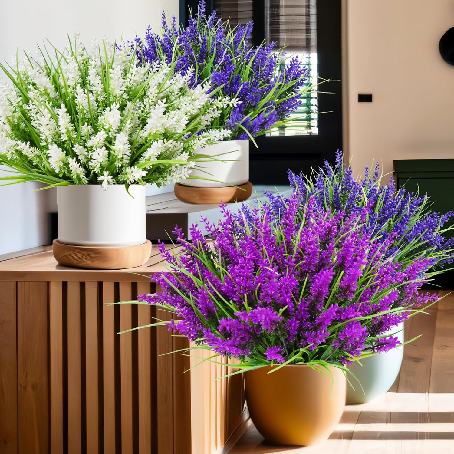 12 Bündel 35cm Kunstblumen wie Echt Künstliche Blumen Lavendel Outdoor Wetterfest Balkonpflanzen Frühling Plastikblumen Blumenstrauß für Draußen Balkonkasten Balkon Garten Deko