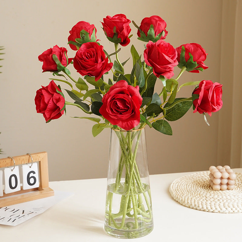 12 Stück Künstliche Rosen, Einzelne Langstielige Künstliche Dunkelrote Rosen, Realistische Kunstrosen für Hochzeitsdeko Brautsträuß Heiratsantrag Geburtstag Party Haus Garten Decor