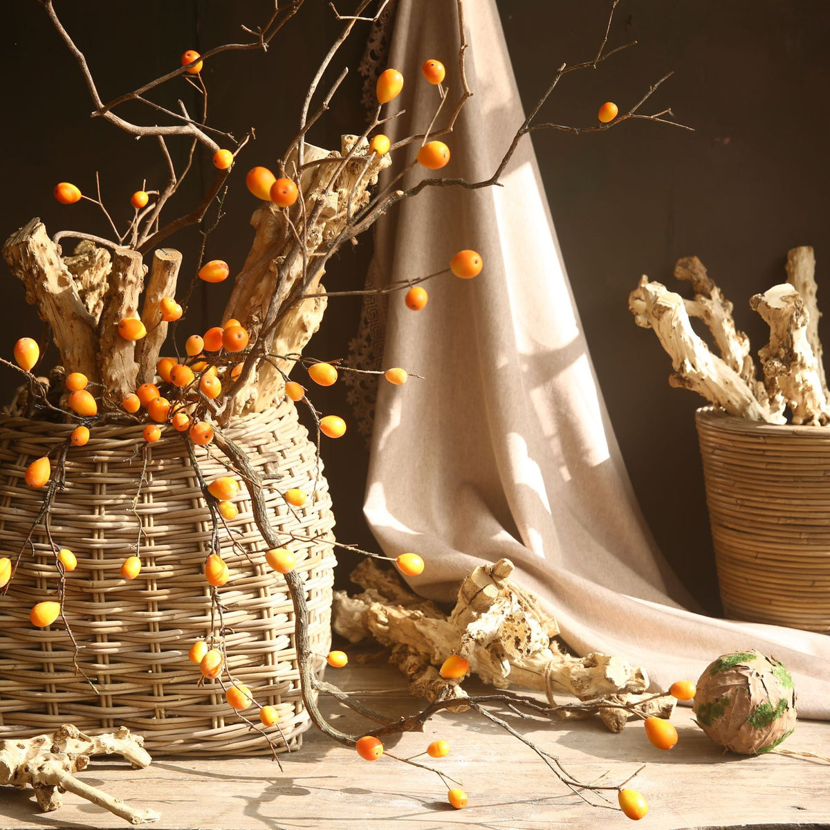 Künstliche Loquat-Zweig-Deko, 100 cm, 16 Blüten, single Stem, Plastik, für Floristik, Hochzeit, Innenraumgestaltung