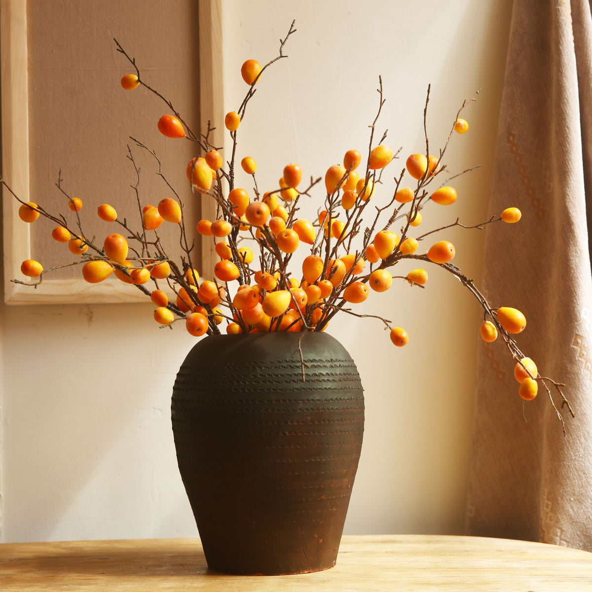 Künstliche Loquat-Zweig-Deko, 100 cm, 16 Blüten, single Stem, Plastik, für Floristik, Hochzeit, Innenraumgestaltung