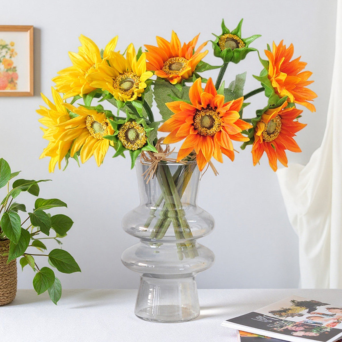 Real-Touch Künstliche Sonnenblumen – 5 Stück Set mit Knospe, 33 cm, al – kunstblumenshop