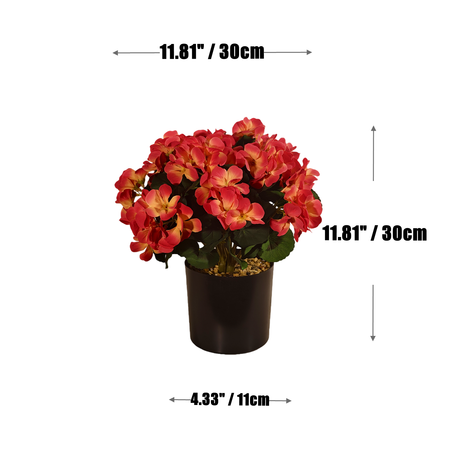30cm Künstliche Geranie im Topf – Sonnenuntergang-Farben, Herbstdeko für Tisch, Kaminsims & Balkon