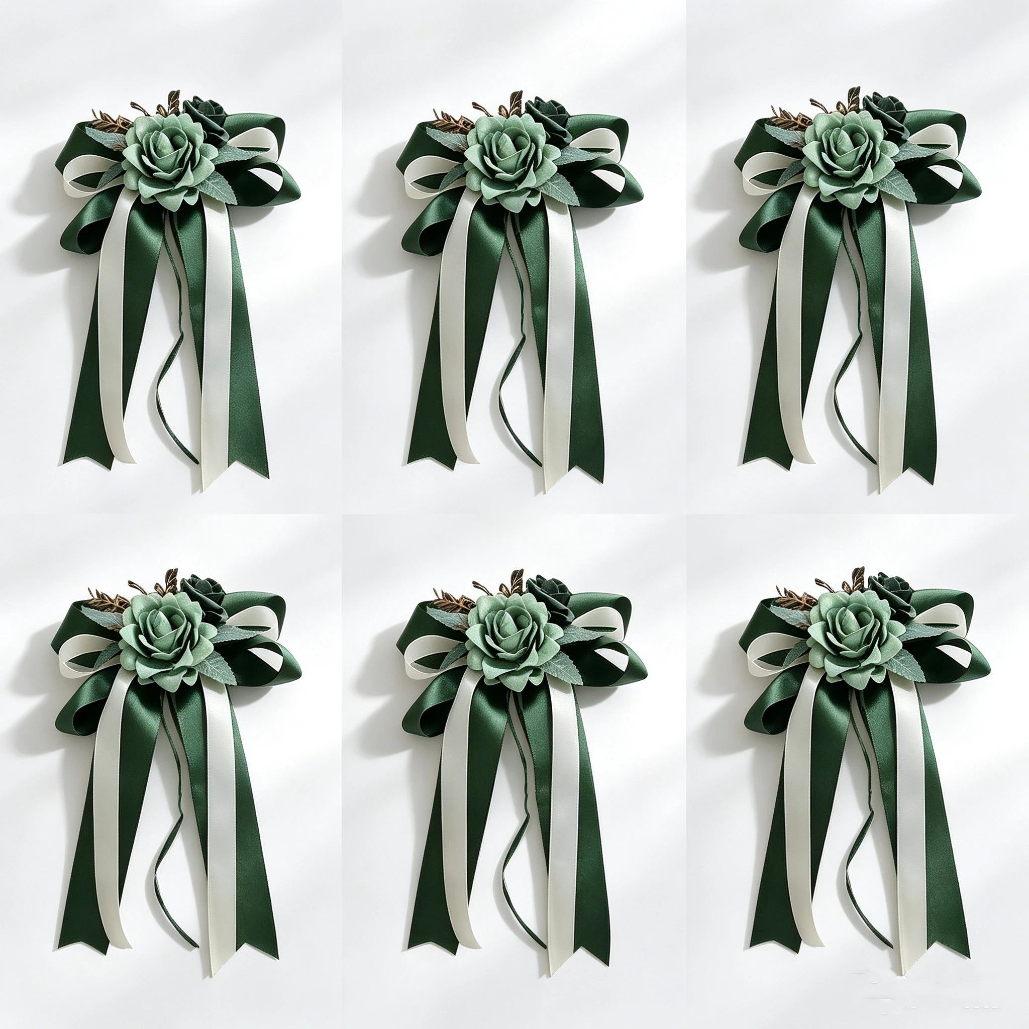 Autoschmuck Hochzeit 6er Set, Künstliche Rosen Gestecke (36 cm), Seidenblumen Deko für Autotür & Spiegel mit Saugnapf, Wiederverwendbare Hochzeitsdekoration