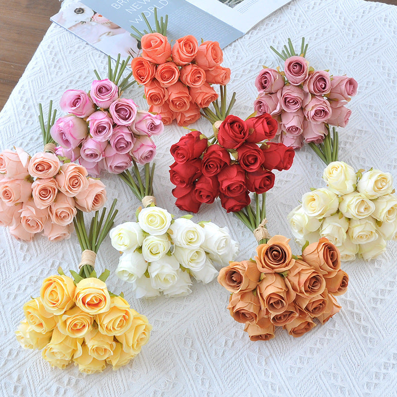 Rosenstrauß Kunstblumen 24 cm, Kleines Seidenblumen-Bündel, Täuschend – kunstblumenshop