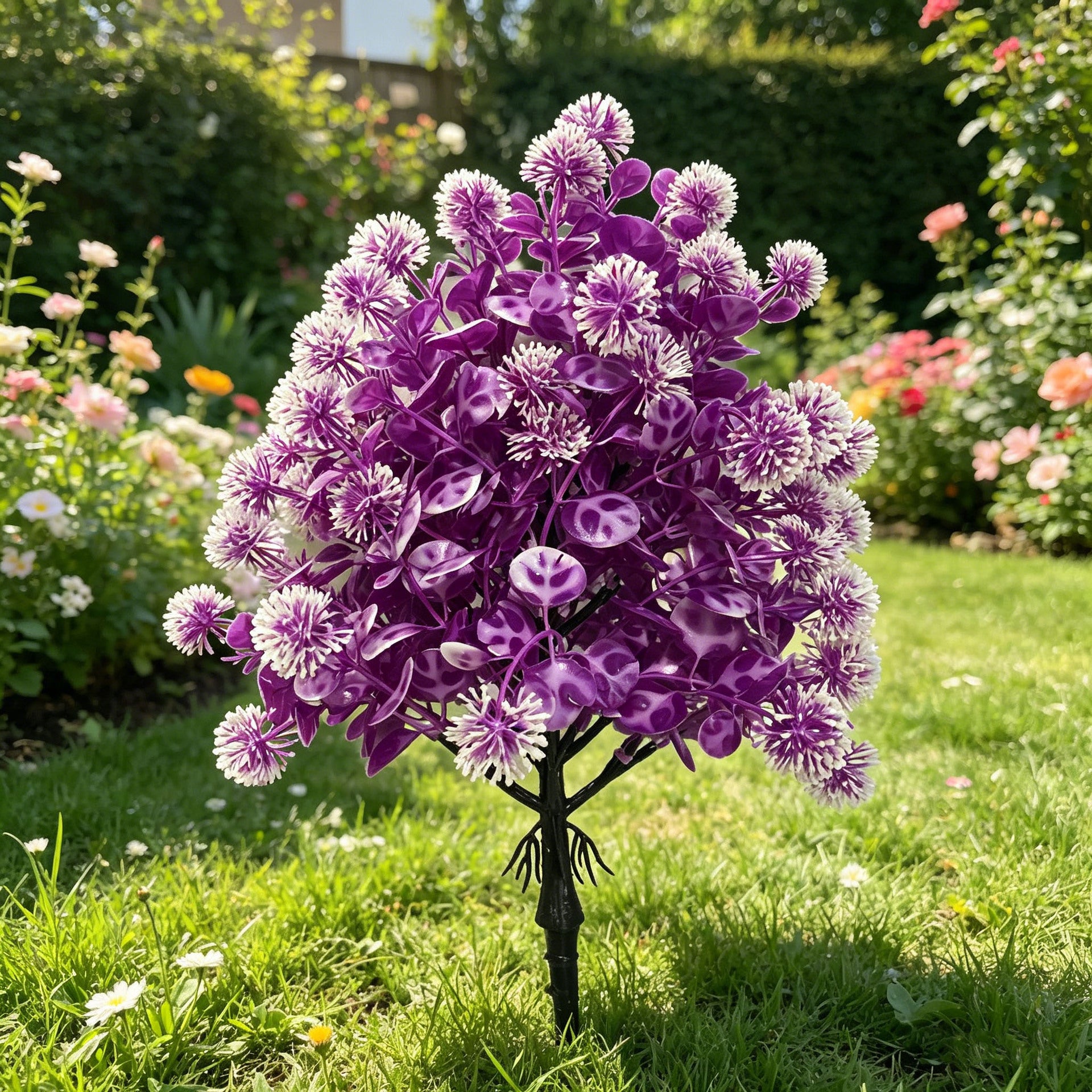Künstlicher Pusteblumenball mit Eukalyptus, 47 cm, Täuschend Echte Kunstpflanze als Gartenstecker, für Gestecke, Hochzeit & Grabschmuck