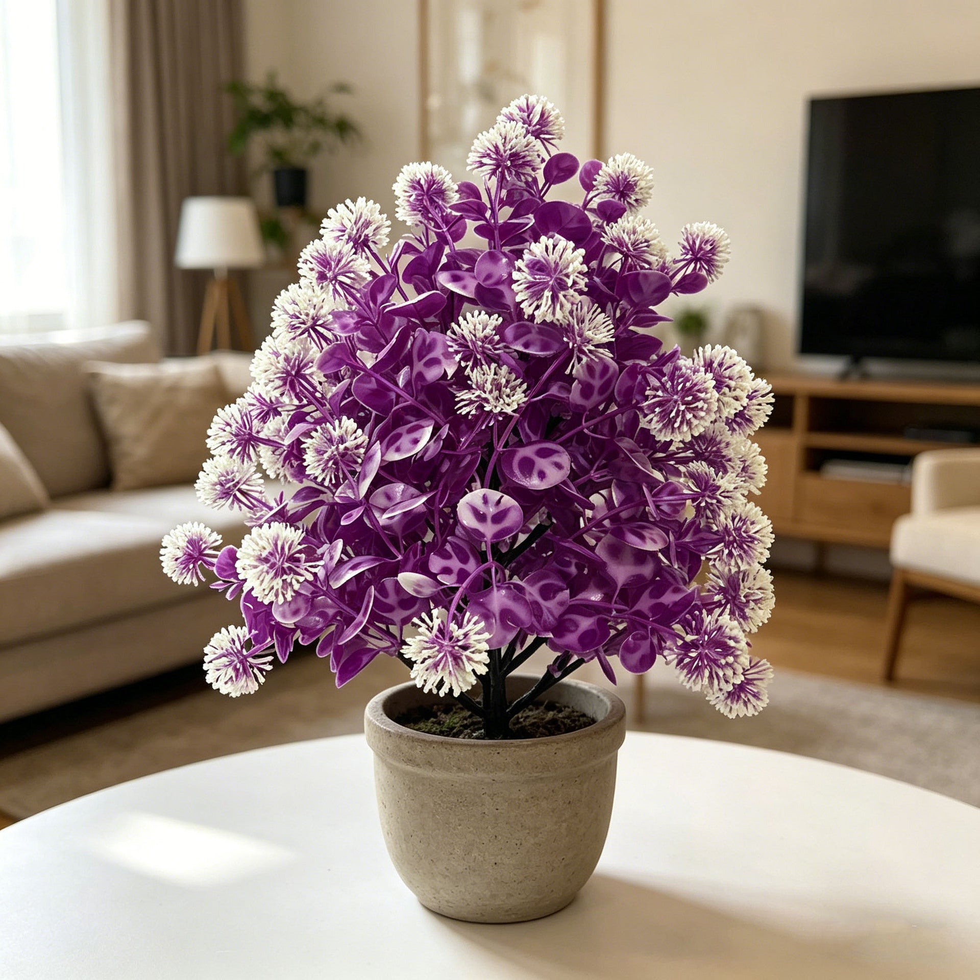 Künstlicher Pusteblumenball mit Eukalyptus, 47 cm, Täuschend Echte Kunstpflanze als Gartenstecker, für Gestecke, Hochzeit & Grabschmuck