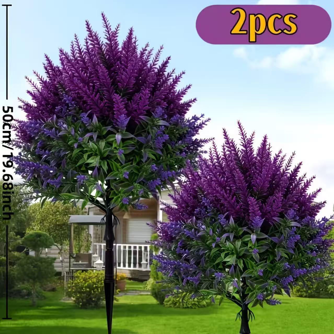 2er Set, 20" Lavendel Kunstblumen, realistisch, für Hochzeiten, Dekoration, Café, Einzelhandel, langlebig, pflegeleicht
