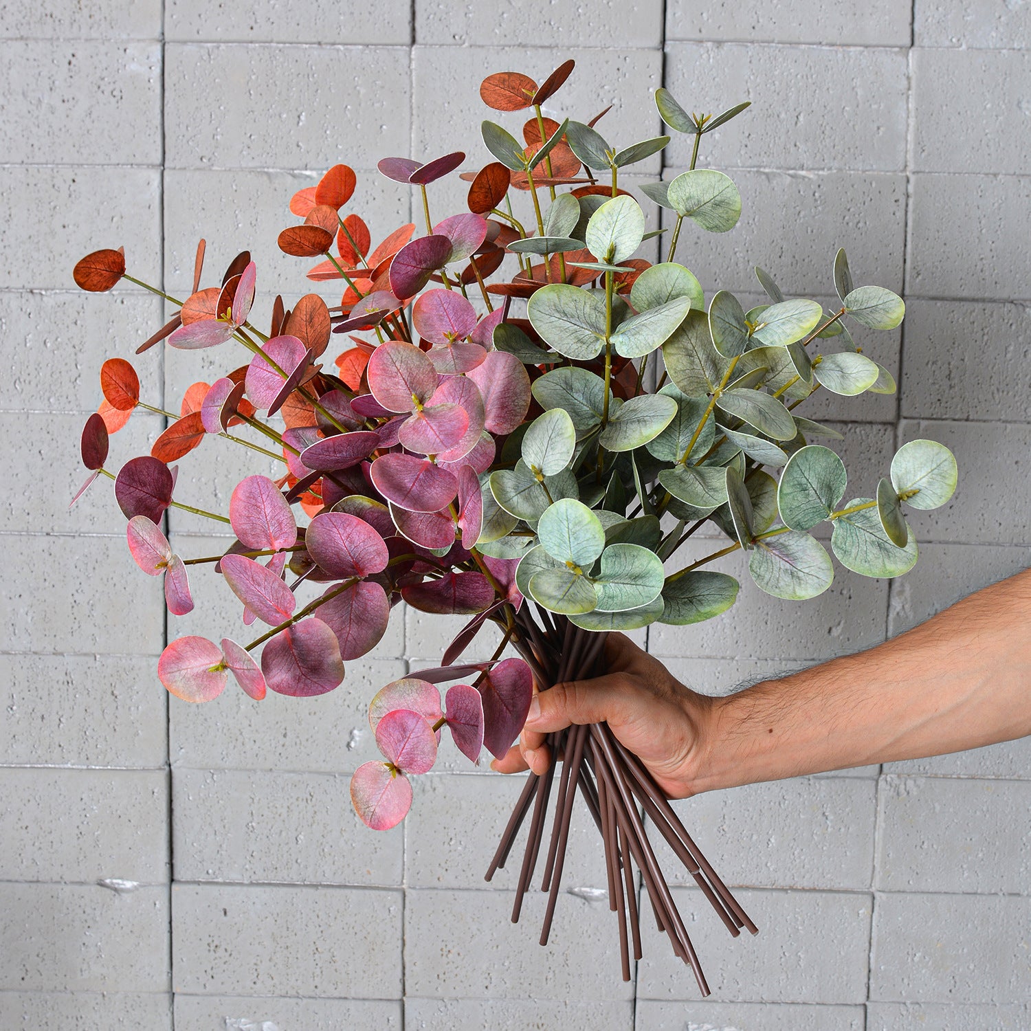 Eukalyptuszweige künstlich 2er Set (50 cm), Real-Touch Rundblatt-Eukalyptus, Grüne Deko Zweige für Vase, Hochzeit, Floristik & Gewerbe