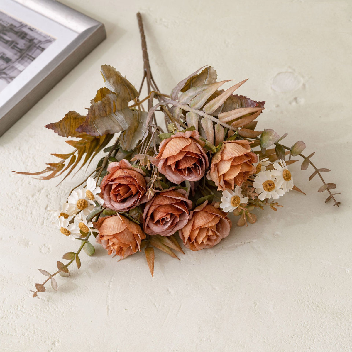 6 Kopf Kunstrosen Bouquet 33 cm, realistische Optik, ideal für Hochzei – kunstblumenshop