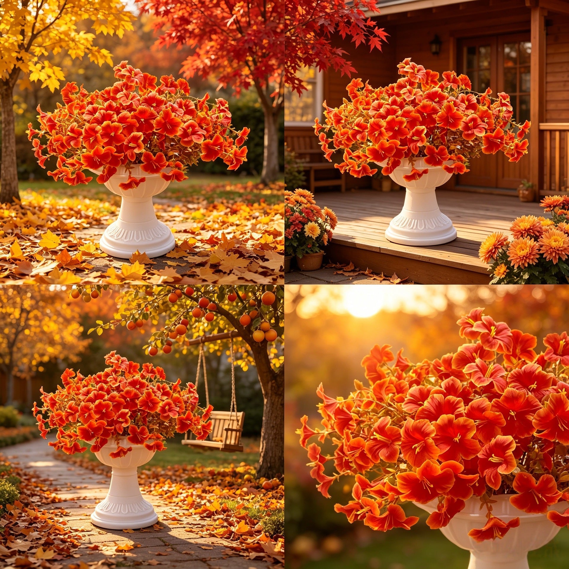 Künstliche Trichterwinden im 2er-Set, 36 cm, Herbstlicher Blumenstrauß mit 7 Blüten, Naturgetreue Kunstblumen für Deko, Hochzeit, Grabschmuck