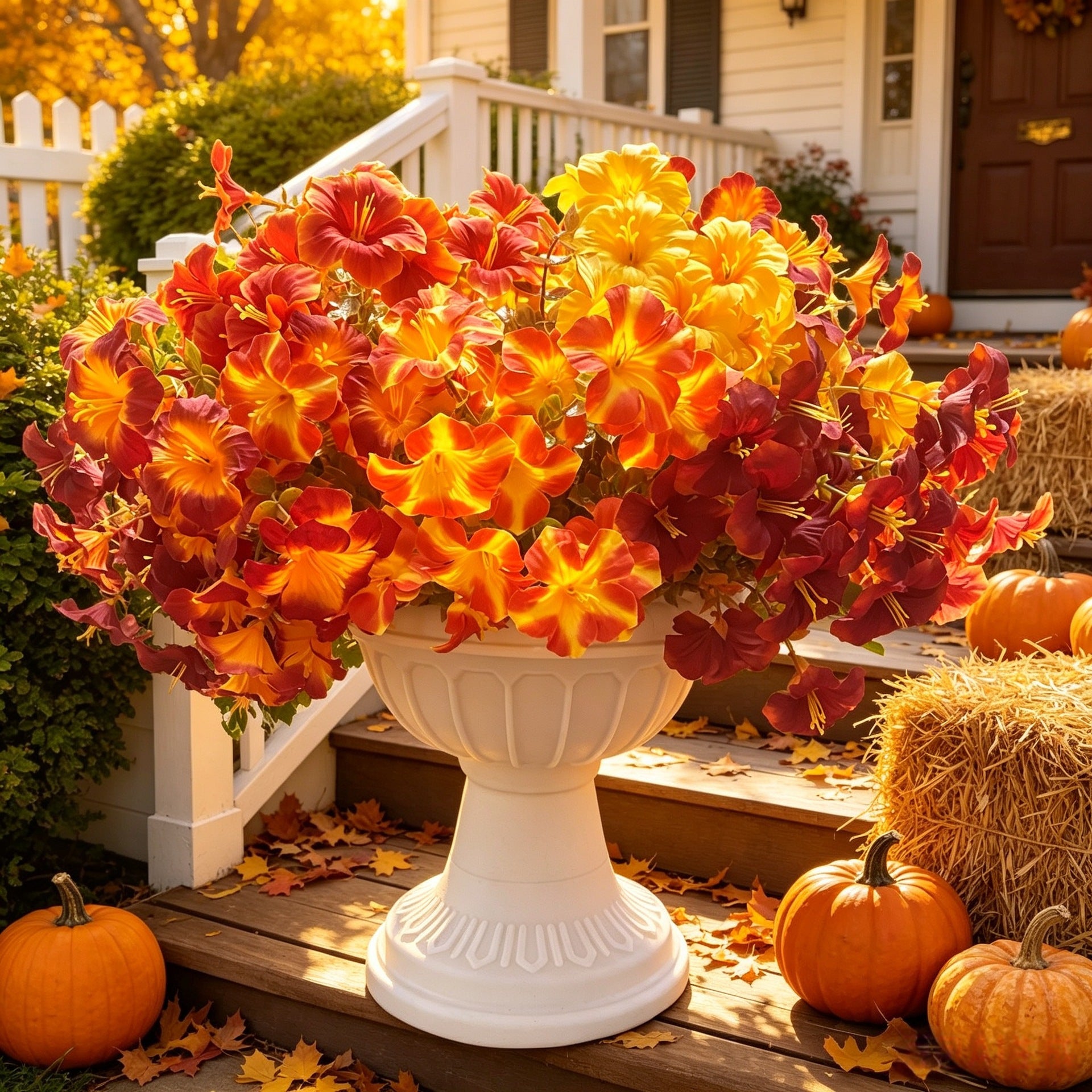 Künstliche Trichterwinden im 2er-Set, 36 cm, Herbstlicher Blumenstrauß mit 7 Blüten, Naturgetreue Kunstblumen für Deko, Hochzeit, Grabschmuck