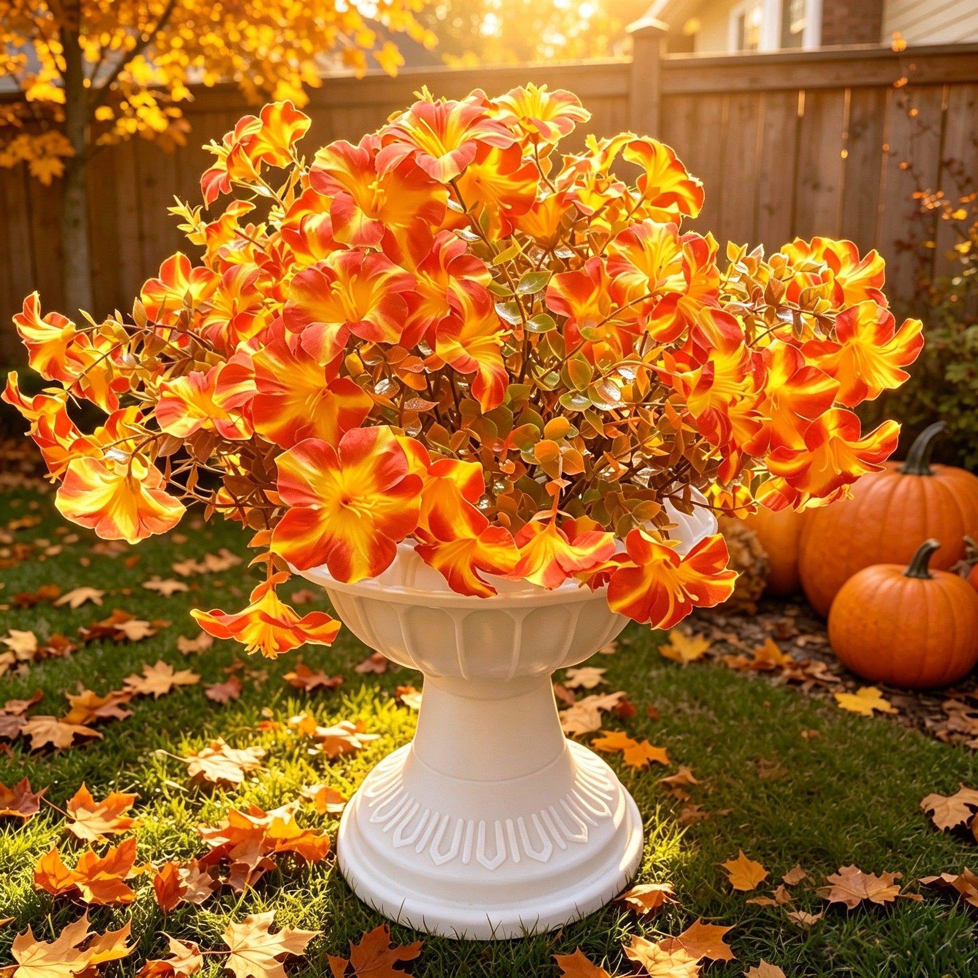 Künstliche Trichterwinden im 2er-Set, 36 cm, Herbstlicher Blumenstrauß mit 7 Blüten, Naturgetreue Kunstblumen für Deko, Hochzeit, Grabschmuck