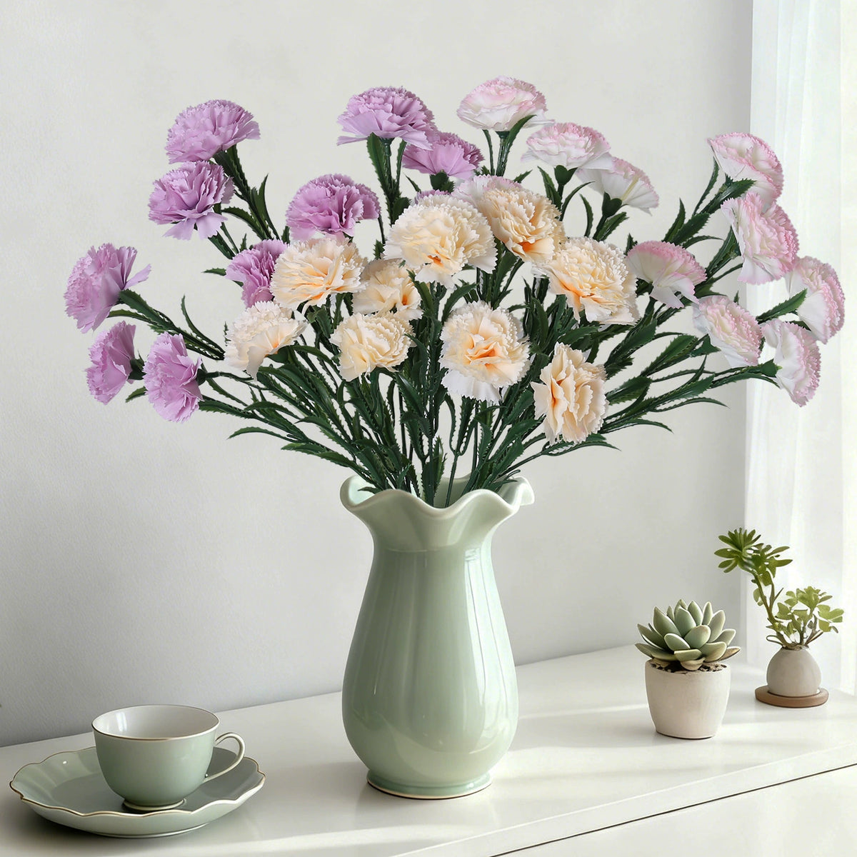 10 Kopf Kunstblumen, 41 cm hoch, realistisch, ideal für Hochzeiten, Innendekoration, Muttertag, langlebig, pflegeleicht