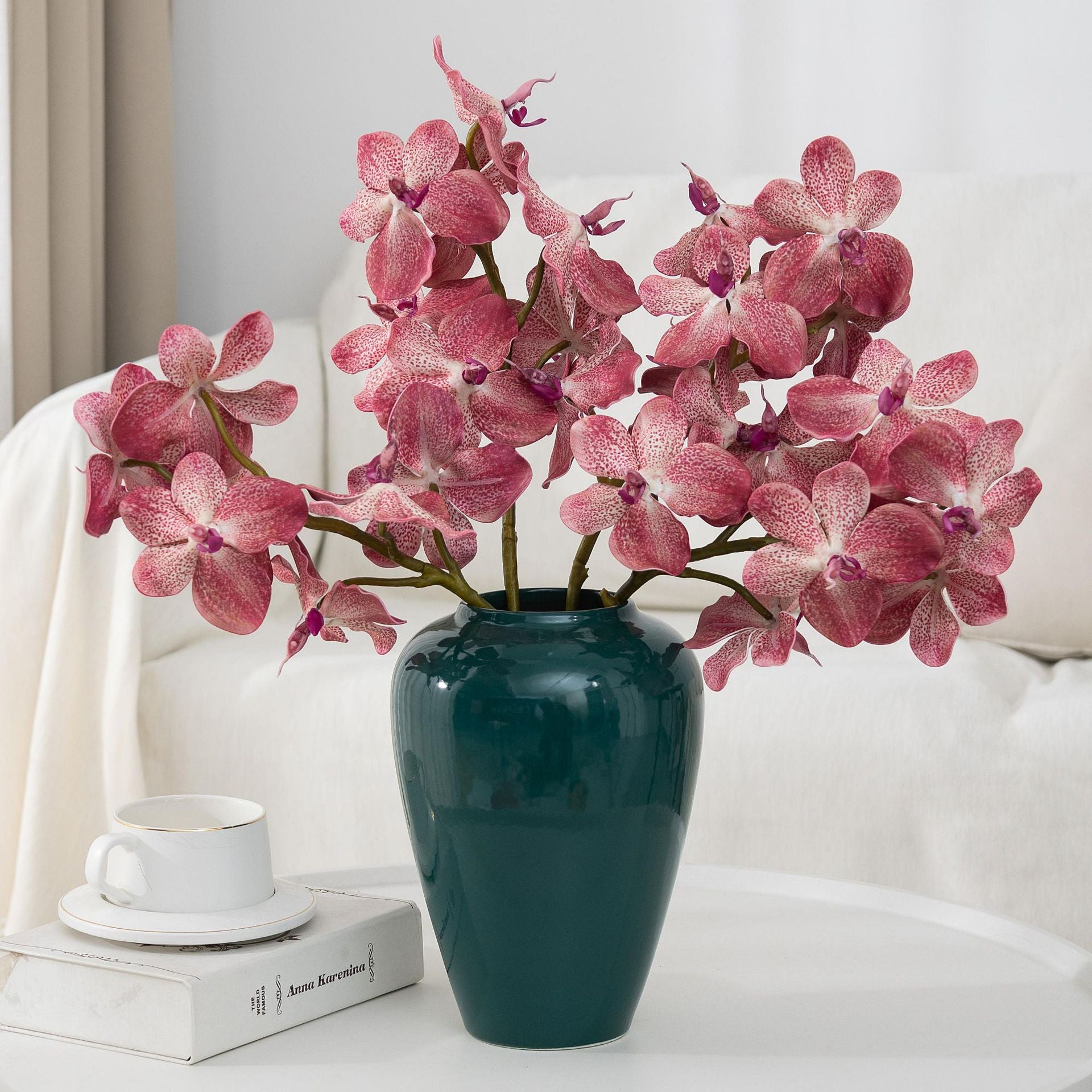 2er Set 20cm künstliche Orchideen, realistische PU-Blüten, ideal für Hochzeiten, Tischdekoration, Wohnaccessoires, langlebig, pflegeleicht