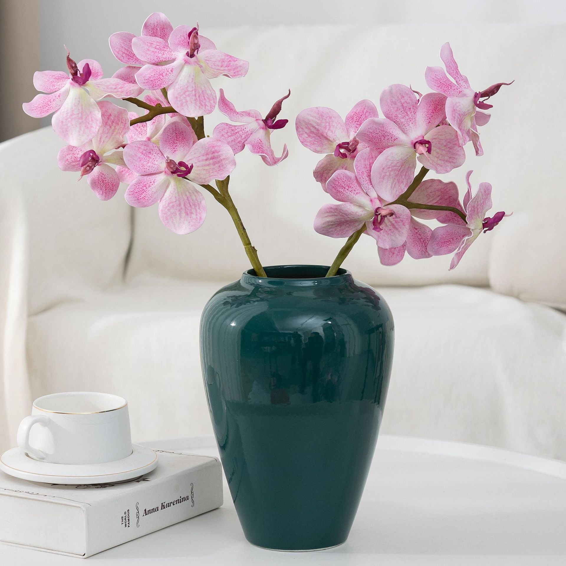 2er Set 20cm künstliche Orchideen, realistische PU-Blüten, ideal für Hochzeiten, Tischdekoration, Wohnaccessoires, langlebig, pflegeleicht