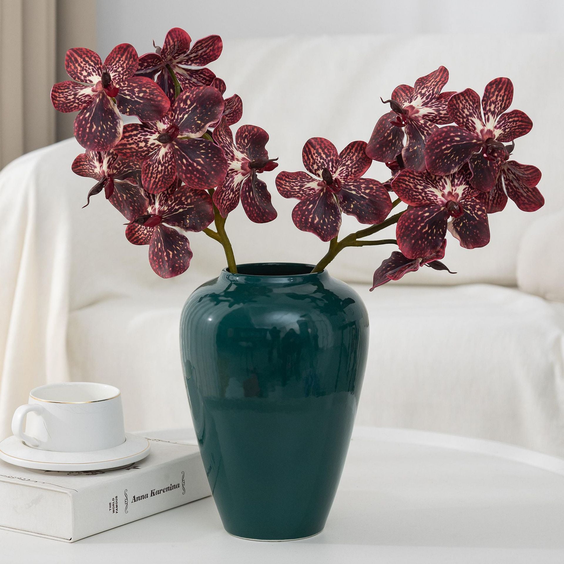 2er Set 20cm künstliche Orchideen, realistische PU-Blüten, ideal für Hochzeiten, Tischdekoration, Wohnaccessoires, langlebig, pflegeleicht