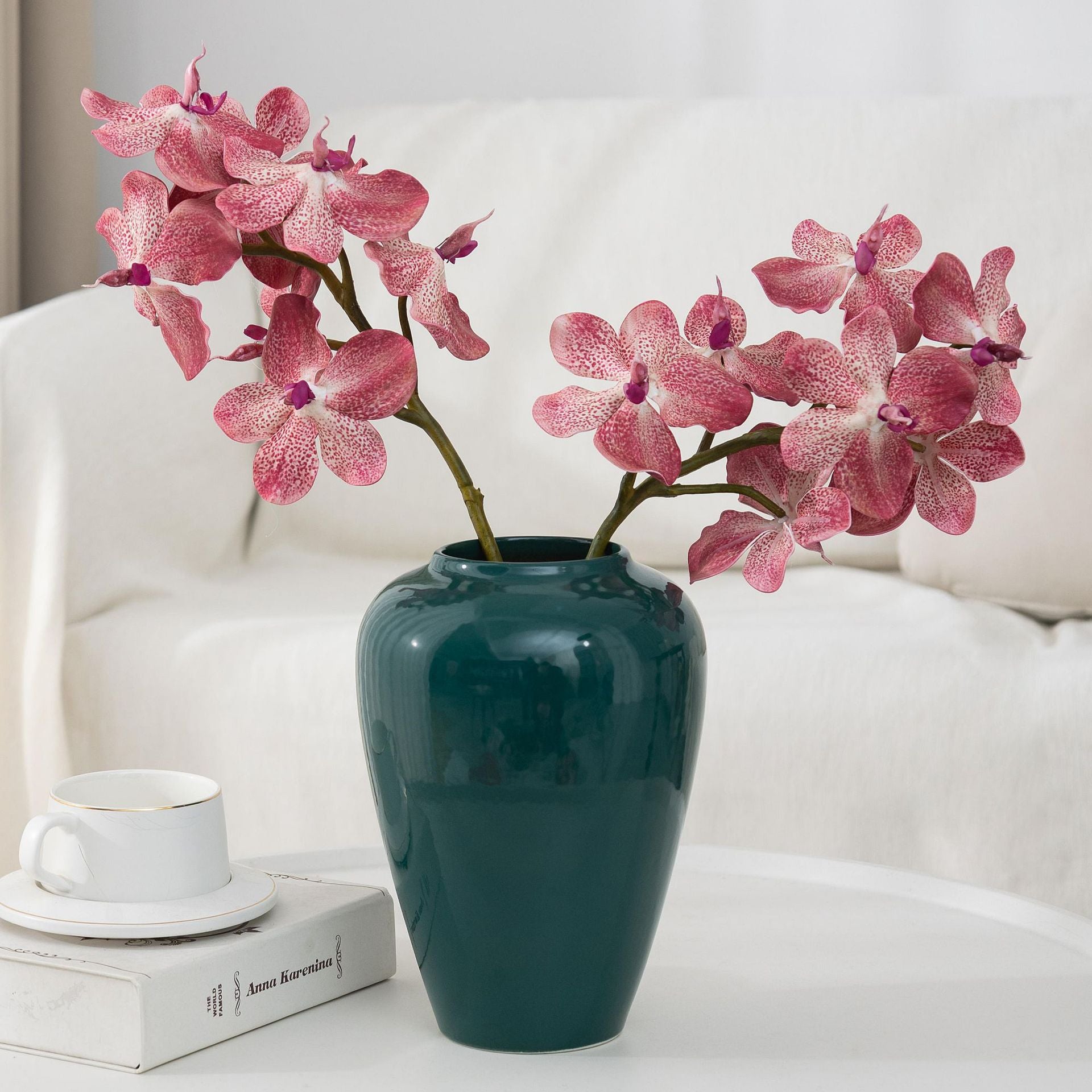 2er Set 20cm künstliche Orchideen, realistische PU-Blüten, ideal für Hochzeiten, Tischdekoration, Wohnaccessoires, langlebig, pflegeleicht
