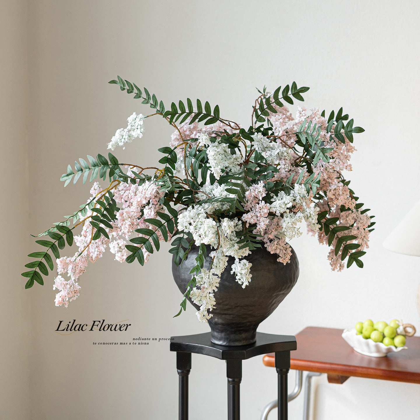 Künstlicher Fliederzweig 91 cm, Langstieliger Flieder Täuschend Echt, Hochwertige Kunstblume für hohe Vasen, Hochzeit, Event & Raumdeko