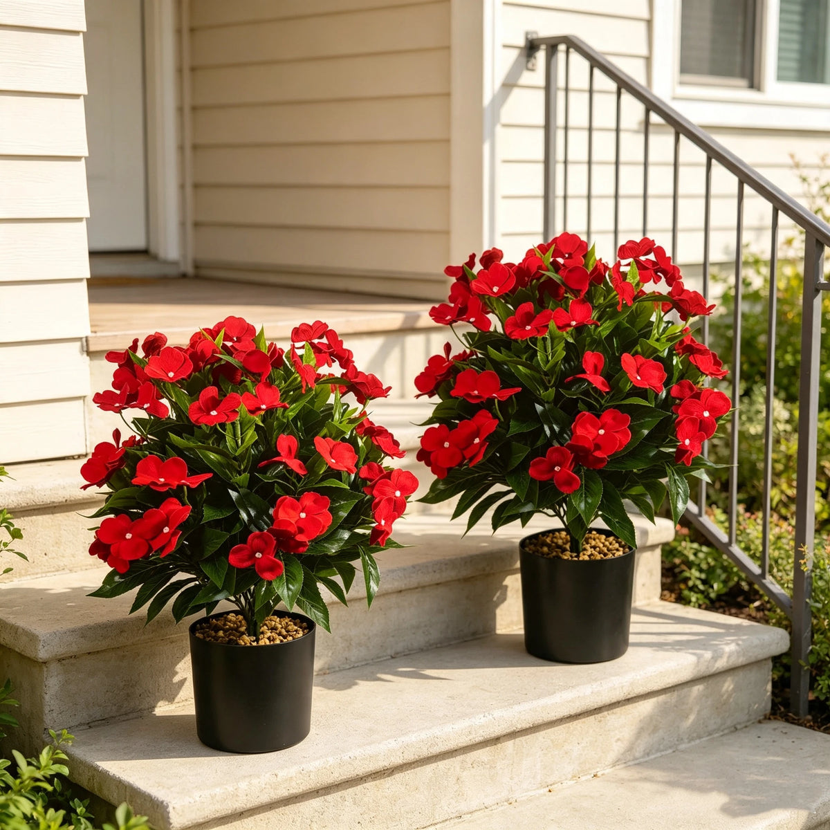 2er Set 43cm Künstliche Rote Impatiens Seidenblumen, UV-beständige Top – kunstblumenshop