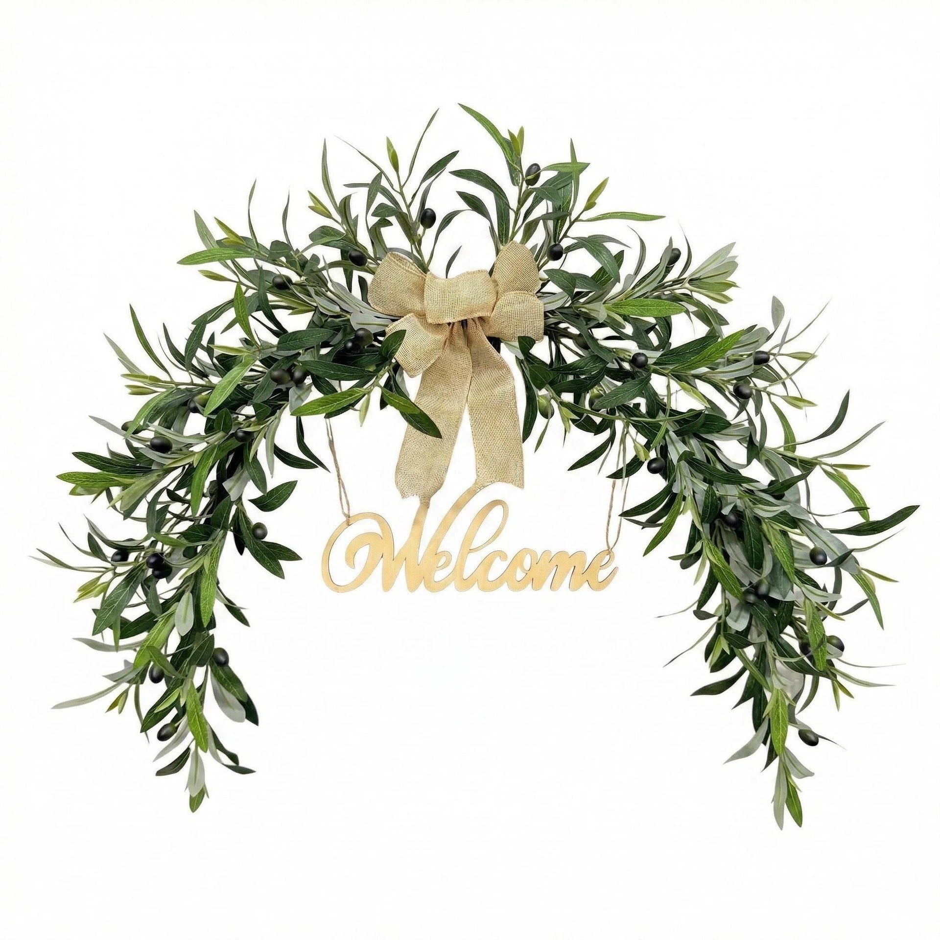 Künstlicher Olivenkranz 80 cm, Täuschend Echte Olivenzweig Girlande für Wand, Tür & Kamin, Mediterrane Deko für Hochzeit & Zuhause, Ganzjährig