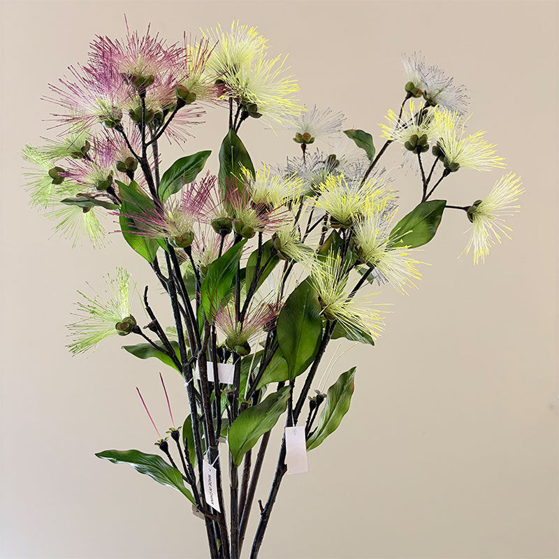 Kunstblume Seidenbaum 97 cm, Täuschend Echter Albizia Zweig in Pompom-Optik, Langlebige Seidenakazie für Bodenvase, Hochzeit, Gastronomie & Floristik
