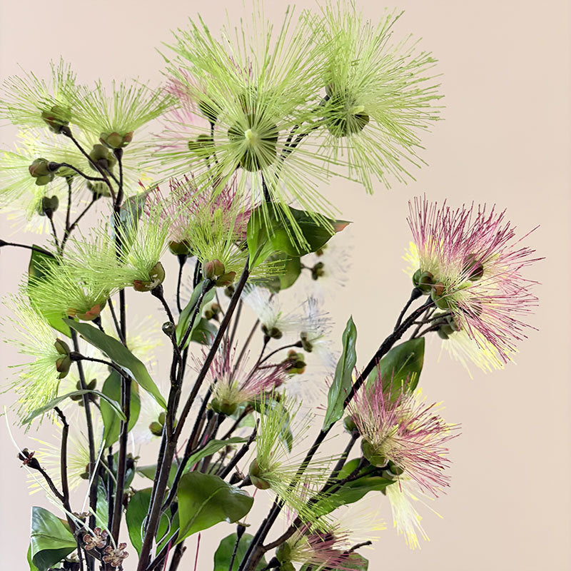 Kunstblume Seidenbaum 97 cm, Täuschend Echter Albizia Zweig in Pompom-Optik, Langlebige Seidenakazie für Bodenvase, Hochzeit, Gastronomie & Floristik