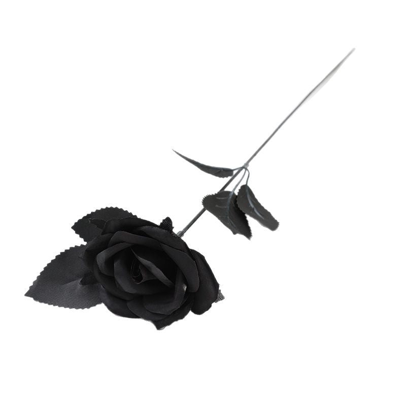 5x Schwarze Rosen künstlich 39cm, Realistische Kunstblumen im Gothic-Stil, Dekoration für Halloween, Hochzeit, Vase, Langlebige Stielblumen