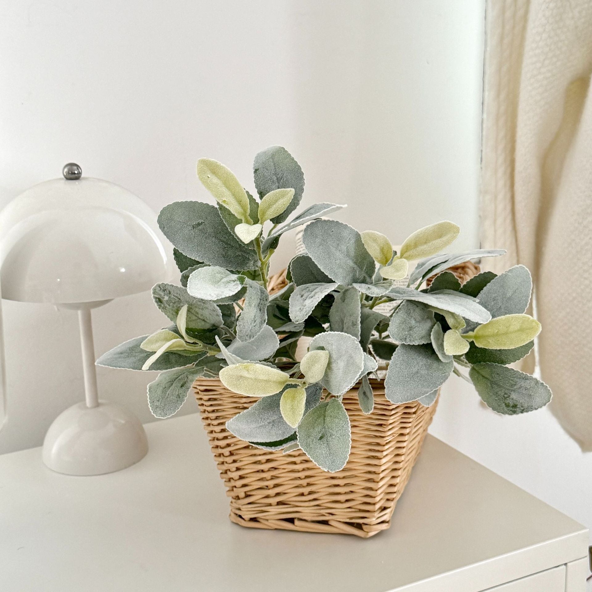 Woll-Ziest Kunstpflanze 37 cm, Beflockter Deko-Zweig, Täuschend Echter Hasenohr-Stiel für Vase, Hochzeit & Skandi Deko, Realistisch & Pflegefrei
