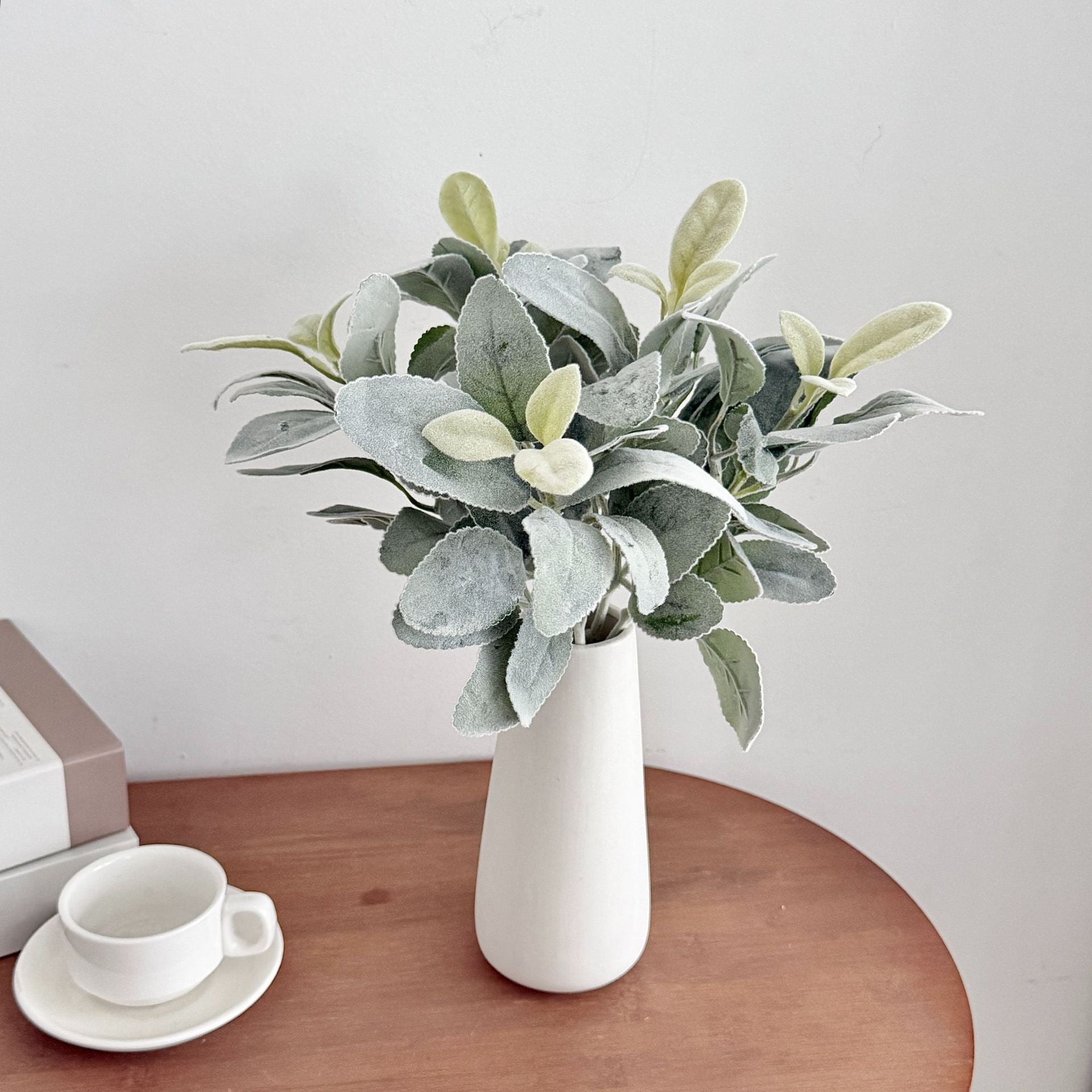Woll-Ziest Kunstpflanze 37 cm, Beflockter Deko-Zweig, Täuschend Echter Hasenohr-Stiel für Vase, Hochzeit & Skandi Deko, Realistisch & Pflegefrei