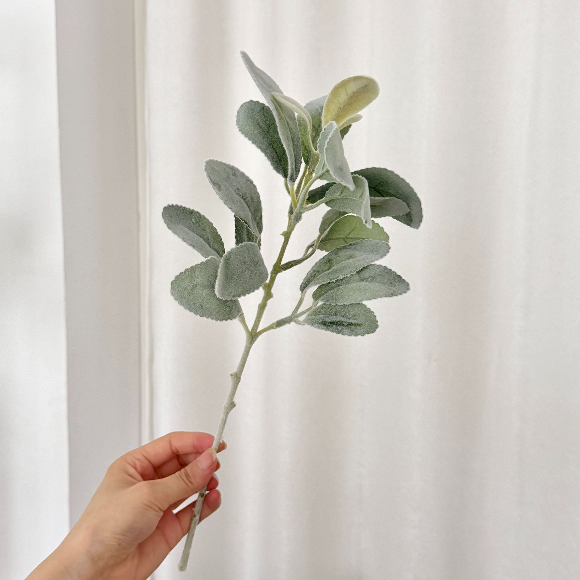 Woll-Ziest Kunstpflanze 37 cm, Beflockter Deko-Zweig, Täuschend Echter Hasenohr-Stiel für Vase, Hochzeit & Skandi Deko, Realistisch & Pflegefrei