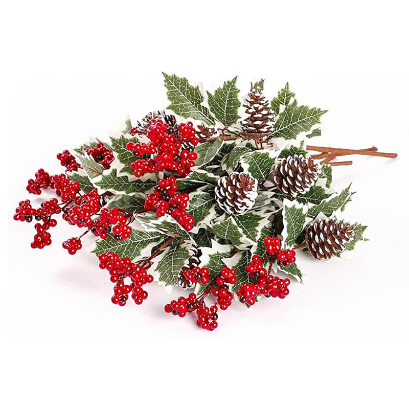 Künstliche Pflanzen mit roten Beeren und Tannenzapfen, 40 cm, täuschend echt, ideal für Hochzeiten, Dekoration, Geschenke, 2er Set