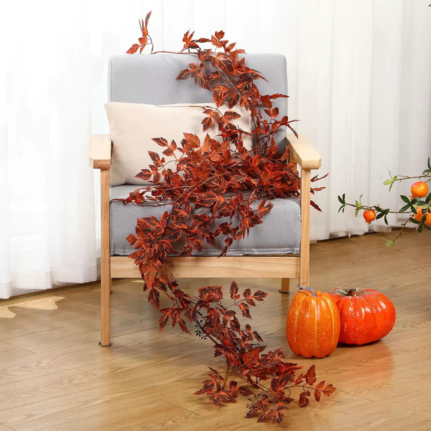 Künstliche Ahorngirlande 180 cm, Täuschend Echte Herbstblätter-Ranke, Langlebige Herbstdeko für Zuhause, Hochzeit & Gastronomie