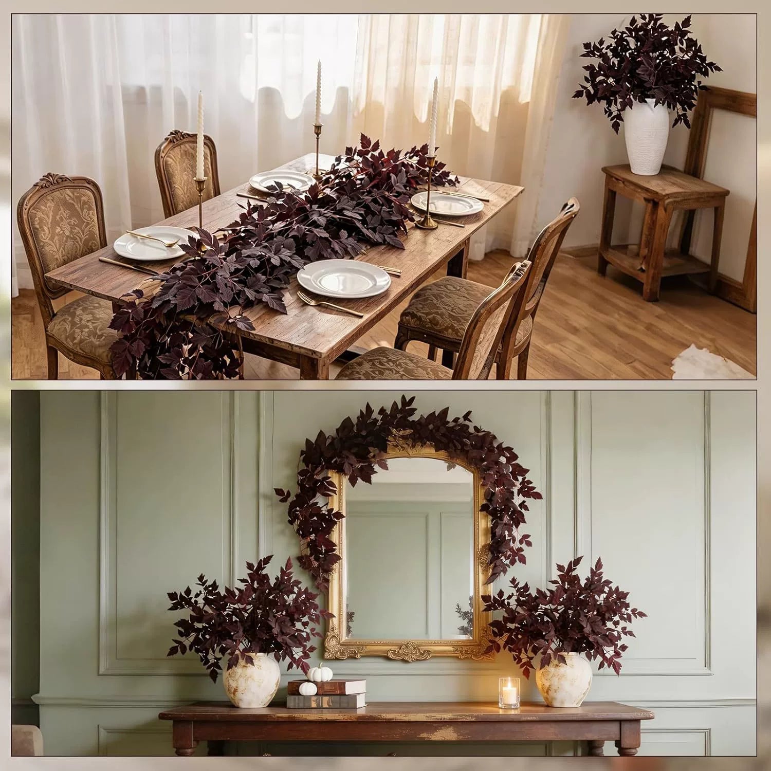 Künstliche Ahorngirlande 180 cm, Täuschend Echte Herbstblätter-Ranke, Langlebige Herbstdeko für Zuhause, Hochzeit & Gastronomie