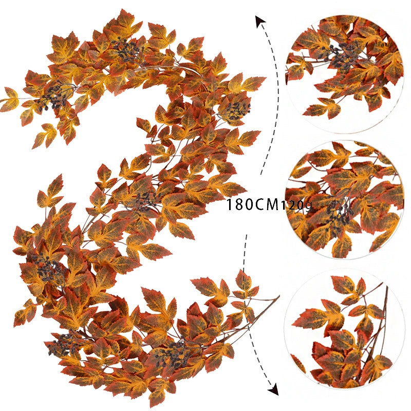Künstliche Ahorngirlande 180 cm, Täuschend Echte Herbstblätter-Ranke, Langlebige Herbstdeko für Zuhause, Hochzeit & Gastronomie