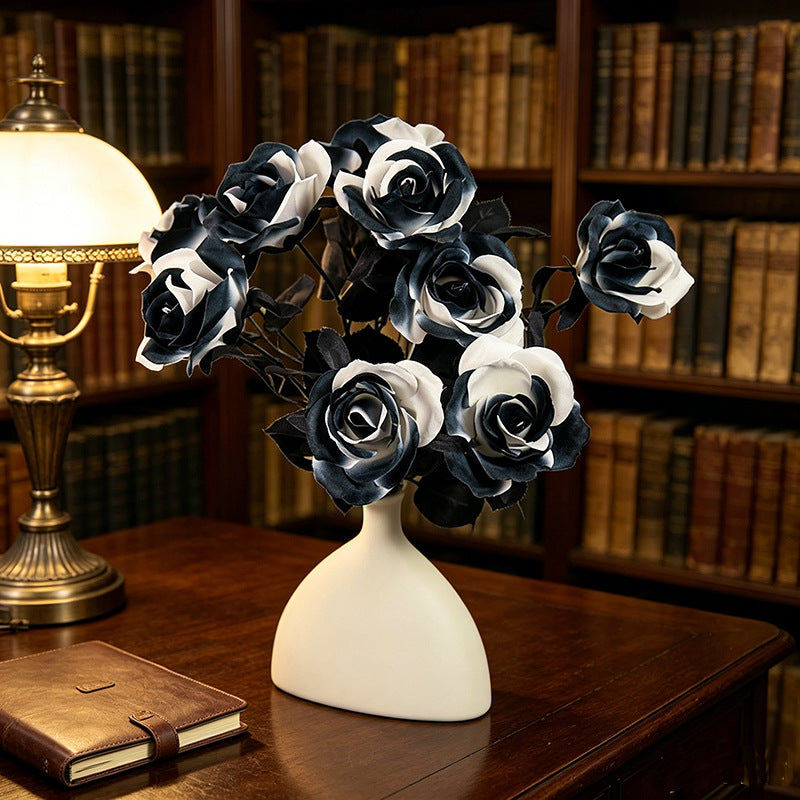 Künstliche schwarze und weiße Rosen, 37 cm, realistische Blumen, Deko für Hochzeiten, Veranstaltungen und Innenräume, 5er Set